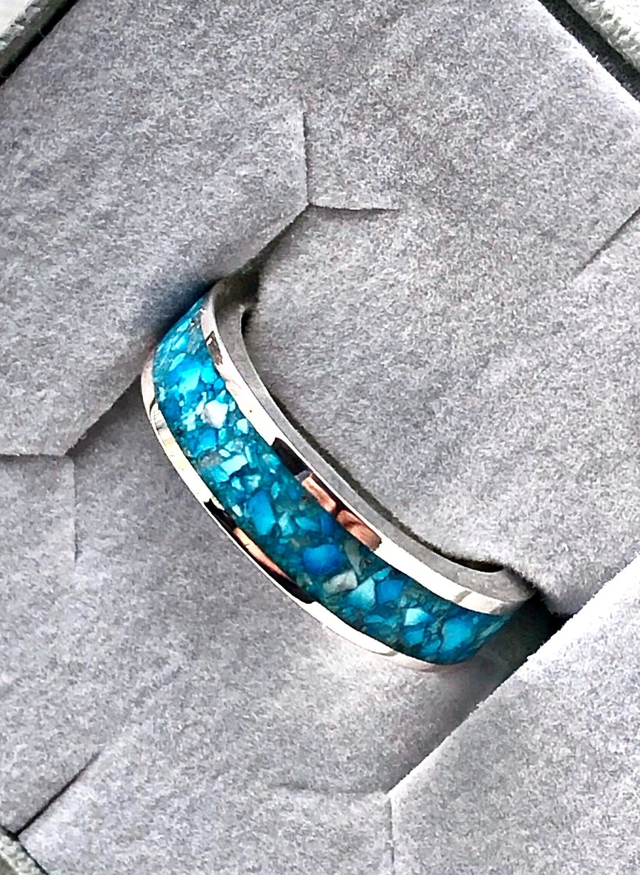 Genuine Turquoise Sterling Silver Channel Inlay Ring