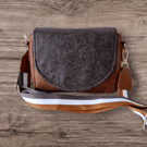 Handmade Brown Faux suede crossbody bag  with dark faux leather flap