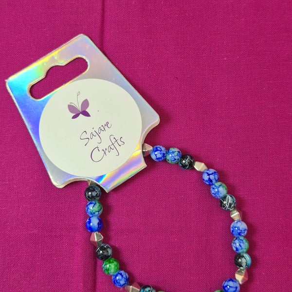 Pretty Blue & Green Beaded Bracelet