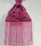 Fuchsia Pink raised Velvet leaf pattern Japanese Knot bag with matching fringe - Image 5