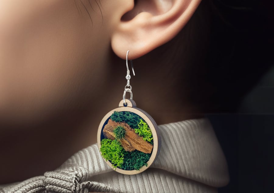 Contemporary Mini Garden Cottagecore Earrings - Moss-Inspired Nature De
