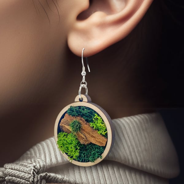 Contemporary Mini Garden Cottagecore Earrings - Moss-Inspired Nature De