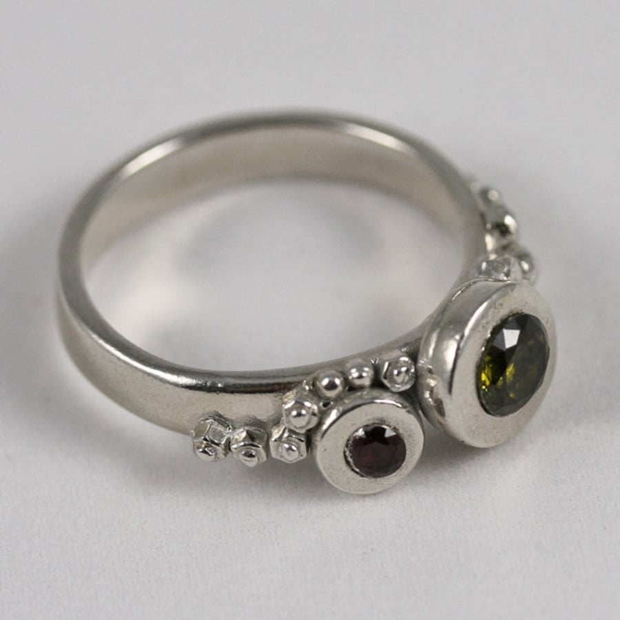 Handmade Sterling silver Crystal ring Size Q, Handmade ring