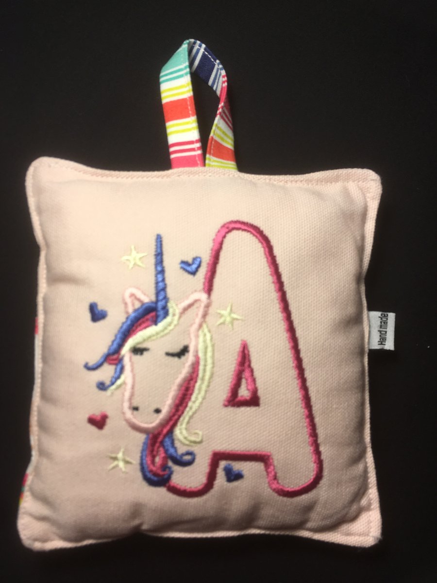 Letter A - Mini Unicorn monogrammed pocket cushion