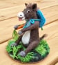 Cute Needle-Felted Donkey Ornament with Crochet Hat on Meadow Base (Upcycled CD)