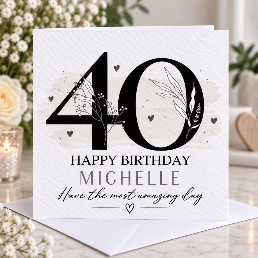 Personalised 40th Birthday Card For Her Daughter Sister Friend Mum Nanna Grandma