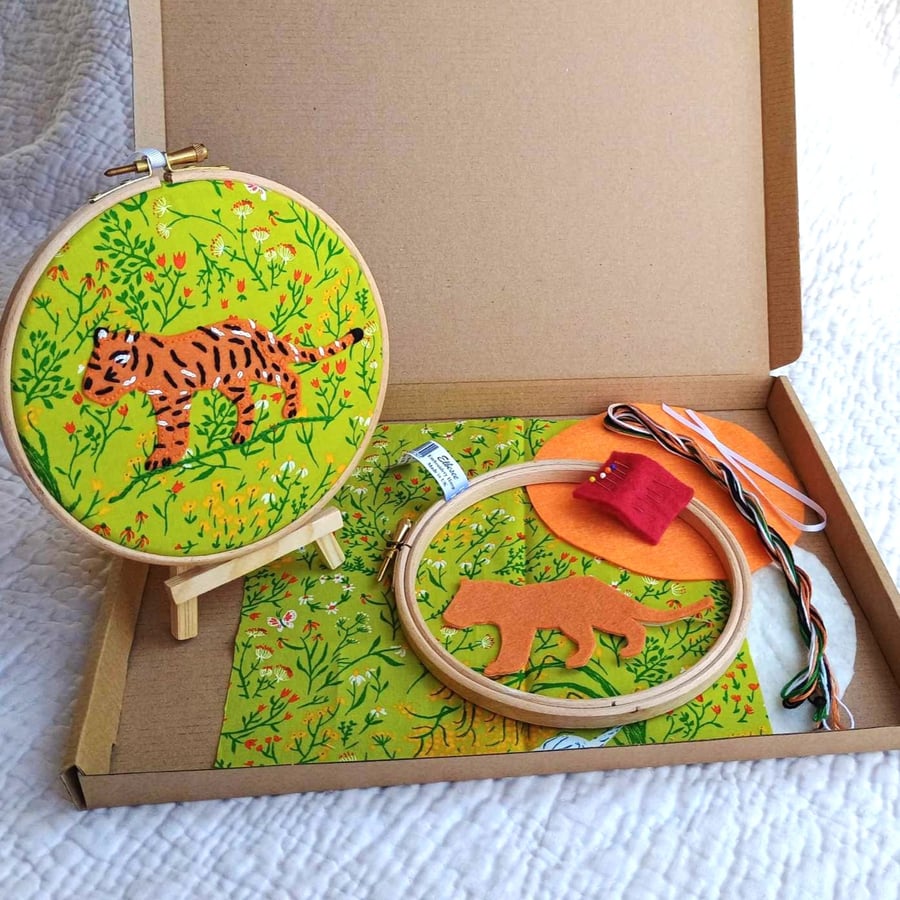 Sewing craft kit - Tiger Cub hand appliqued and embroidered hoop picture