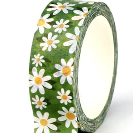 Daisy Flowers 15mm Washi Tape, Floral Decorative Tape, Cards, Journals, 10m