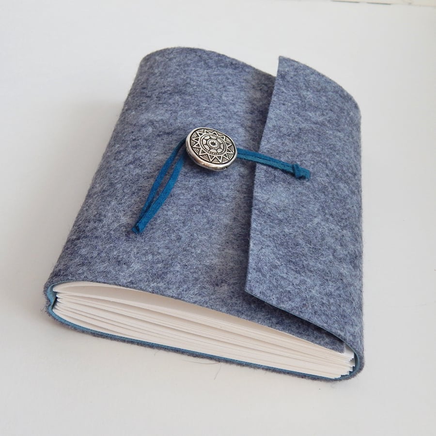 Grey Felt & Blue Suede Journal, Handmade Notebook, Sketchbook, Gifts for men