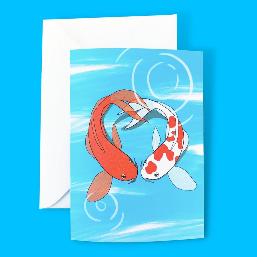 Illustrated Koi Fish Heart Greetings Card