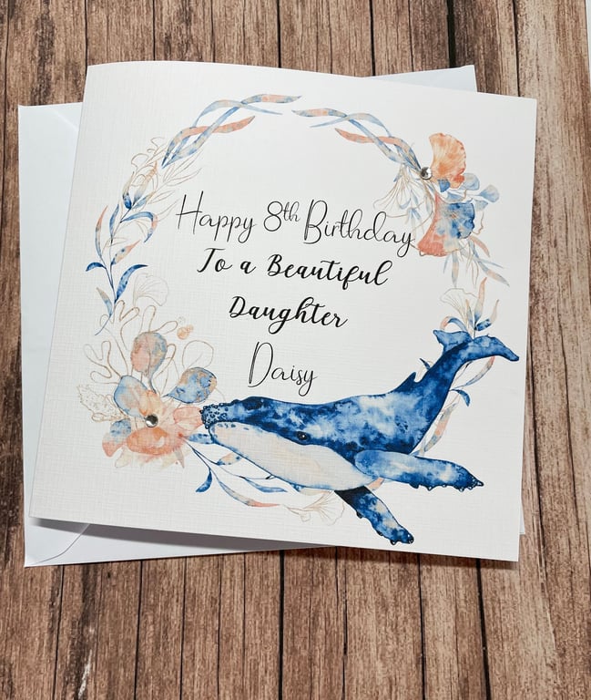 Personalised Birthday Card whale for Her Happy Birthday Granddaughter Daughter