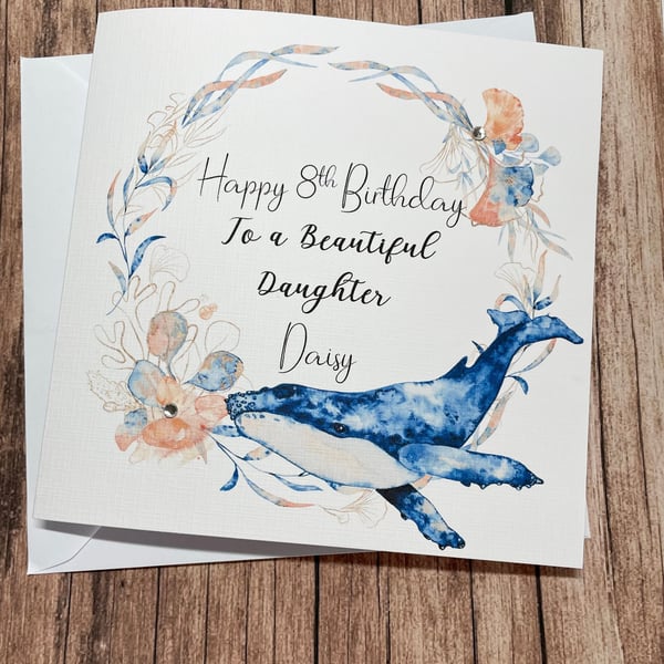 Personalised Birthday Card whale for Her Happy Birthday Granddaughter Daughter