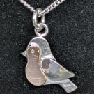 Robin pendant, Sterling silver and red gold robin necklace, Robins