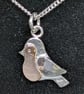 Robin pendant, Sterling silver and red gold robin necklace, Robins