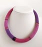 Felted cord necklace - raspberry, deep pink and purple - Image 2