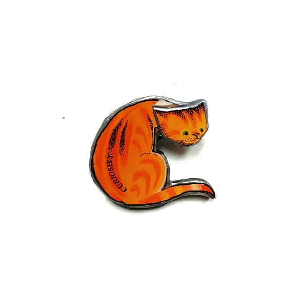 Whimsical Ginger curiosity Cat Resin Brooch by EllyMental