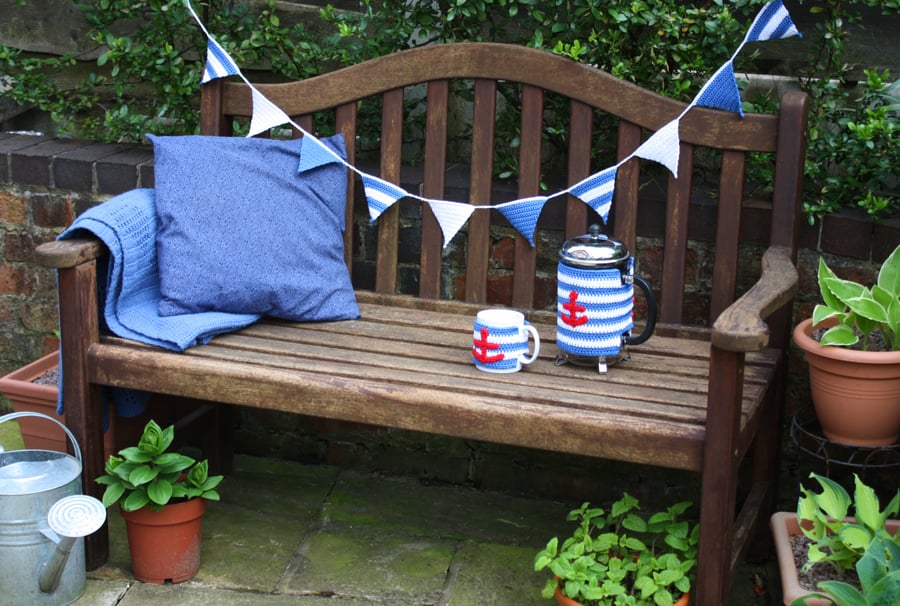 Nautical Bunting, Blue and White Triangle Garland