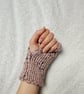Women's Chunky Hand-Knitted Pink Speckled Stretch Fingerless Gloves - Image 5