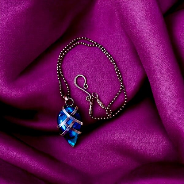 Oxidised Copper Labradorite Pendant Necklace - NEW Egyptian Collection 