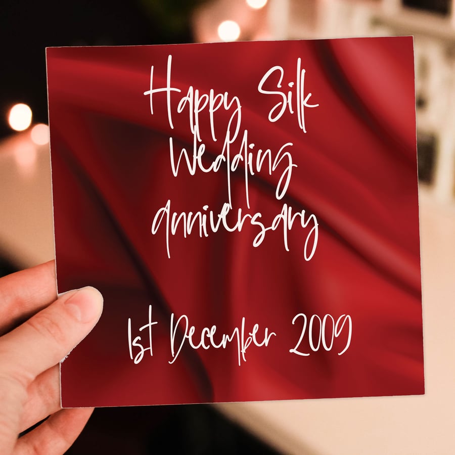 Silk (4th or 12th) anniversary card: Personalised with date