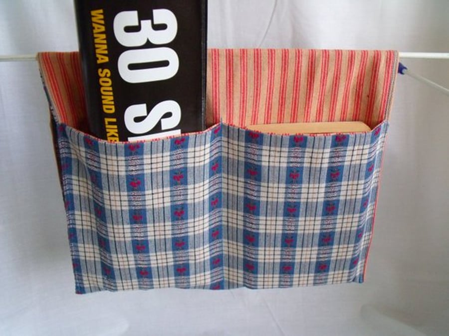 gents zimmer frame mobility caddy, striped red and pale blue fabric