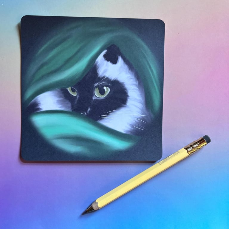 Square Siamese cat illustrated postcard (mini print)