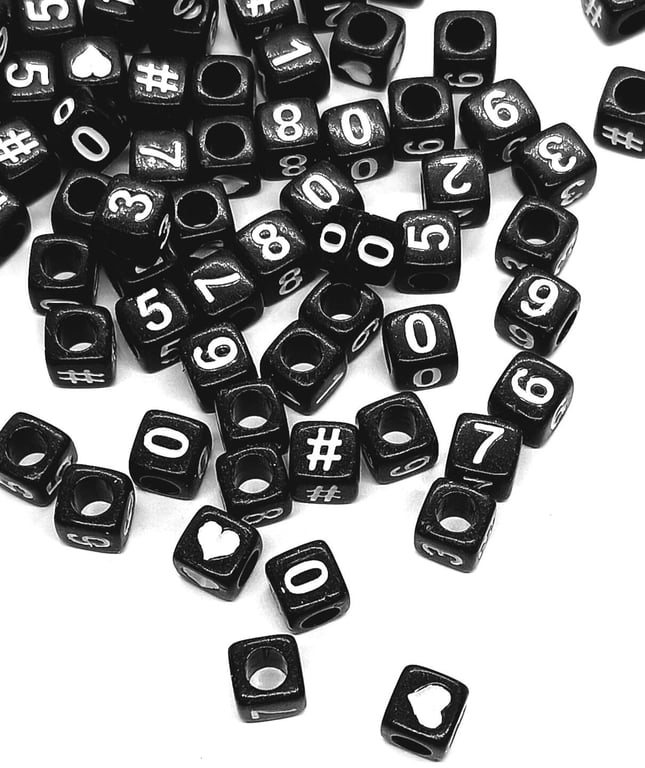 6mm Cube Black Acrylic Number Beads, DIY Jewellery Making