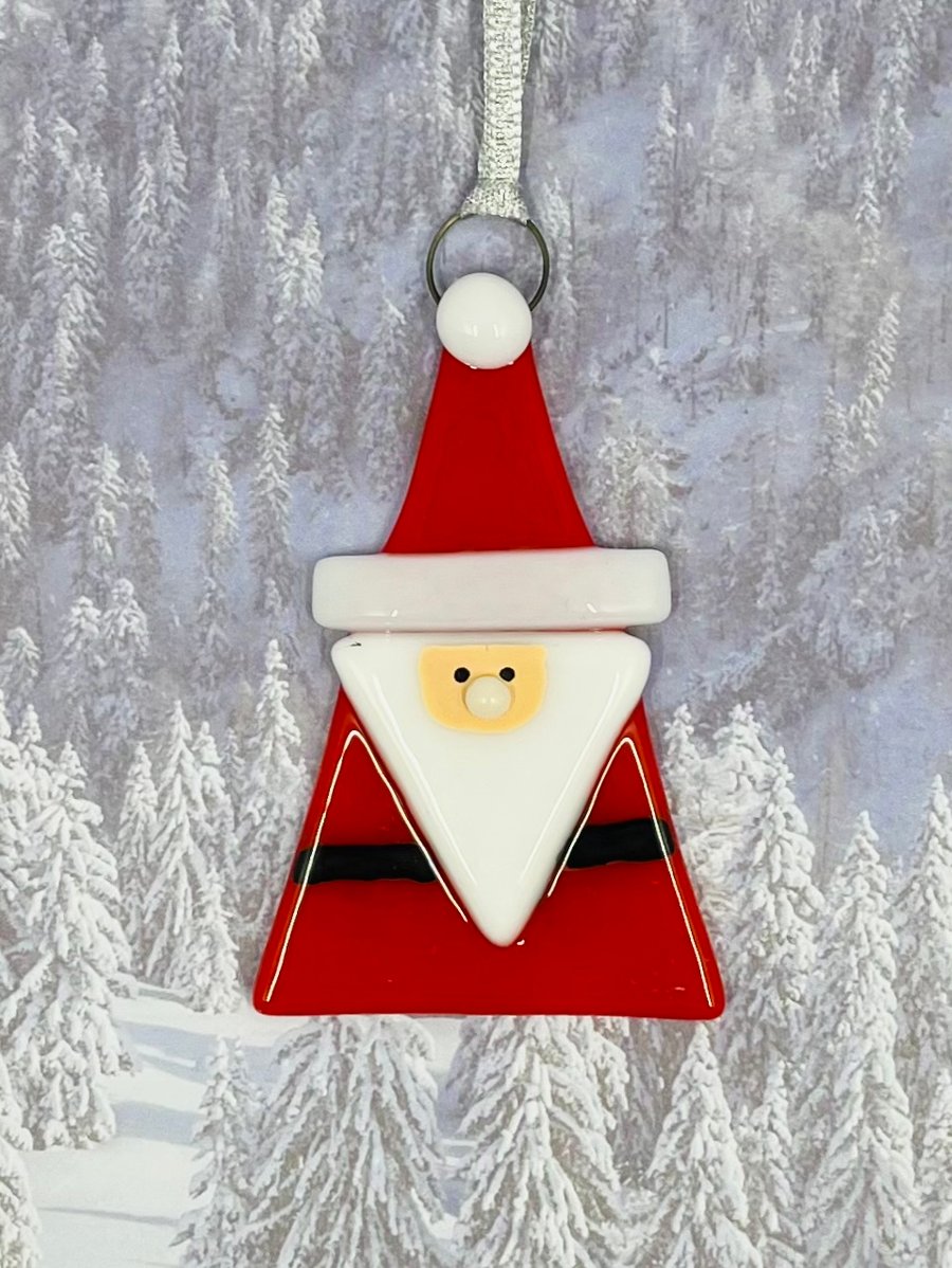 Handmade Fused Glass Santa Hanging Christmas Decoration 