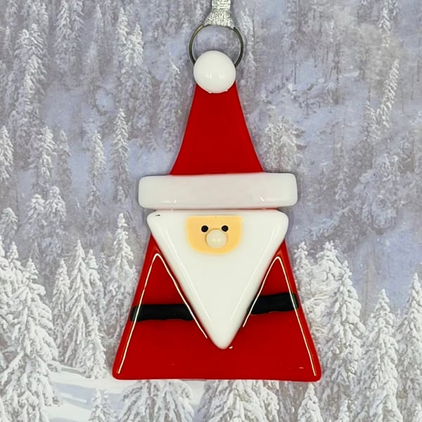 Handmade Fused Glass Santa Hanging Christmas Decoration 