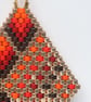 Diamond Shaped Beaded Earrings with Red, Orange and Gold Geometric Design - Image 4