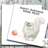 White Persian Cat Watercolour Print Personalised Birthday Card