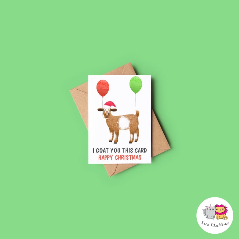 Goat Christmas Card, A6 Christmas Card, Cute Animal Christmas Card