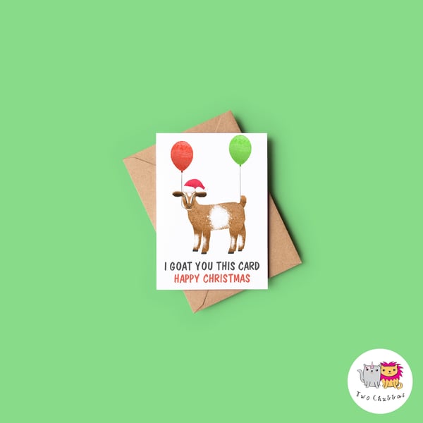 Goat Christmas Card, A6 Christmas Card, Cute Animal Christmas Card