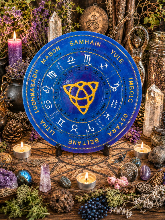 Pagan Wiccan Celtic Wheel of The Year Resin Plate or Altar Decoration