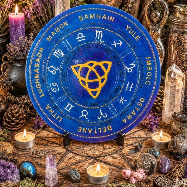 Pagan Wiccan Celtic Wheel of The Year Resin Plate or Altar Decoration