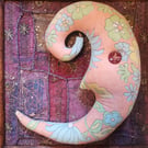 Vintage textile art moon wall hanging, moon decorations 