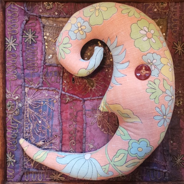 Vintage textile art moon wall hanging, moon decorations 