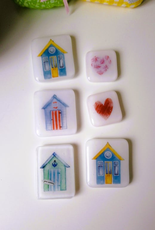 Fused Glass Beach Hut Fridge Magnets Choices
