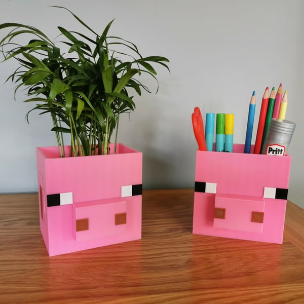 Minecraft Pig Plant Pot, Desk Top Organizer, Cute Pen Pot, Quirky Planter