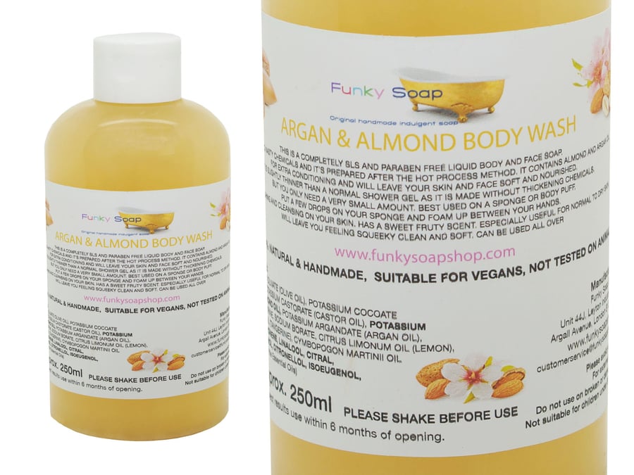 1bottle Liquid Argan & Almond Oil Moisture Body Wash 100% Natural SLS Free 250ml
