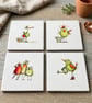 Whimsical "Tatty Bird" Ceramic Coaster Set (Pack of 4)