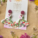 Floral Polymer Clay Moth Earrings: Gold Plated Stainless Steel Flower earrings,