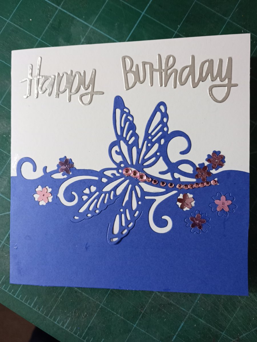 Cobalt dragonfly birthday card 