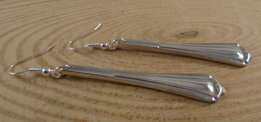 Upcycled Silver Plated Ridge Sugar Tong Handle Earrings SPE102012