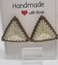 Handwoven 3D Triangle Stud Earrings - Beaded Geometric Earrings - Vanilla - Image 4