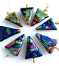 Patchwork Triangle Dichroic Fused Glass Pendant Colour choice gift handmade - Image 1
