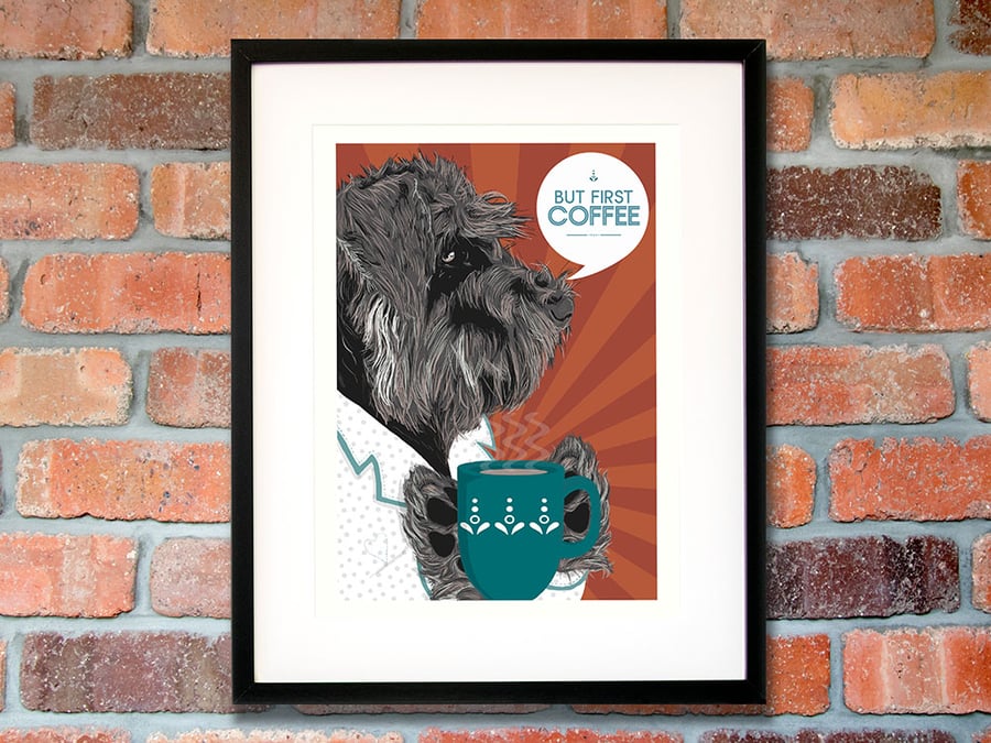 Schnauzer gift for coffee lovers - Schnauzer gift for him - Schnauzer wall art