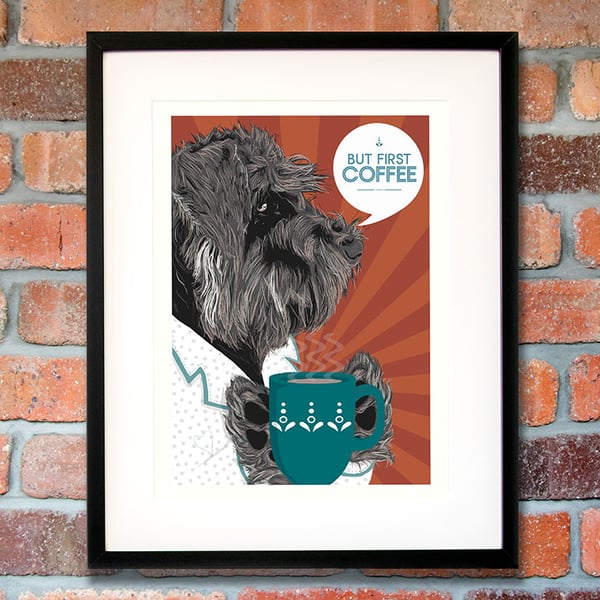 Schnauzer gift for coffee lovers - Schnauzer gift for him - Schnauzer wall art