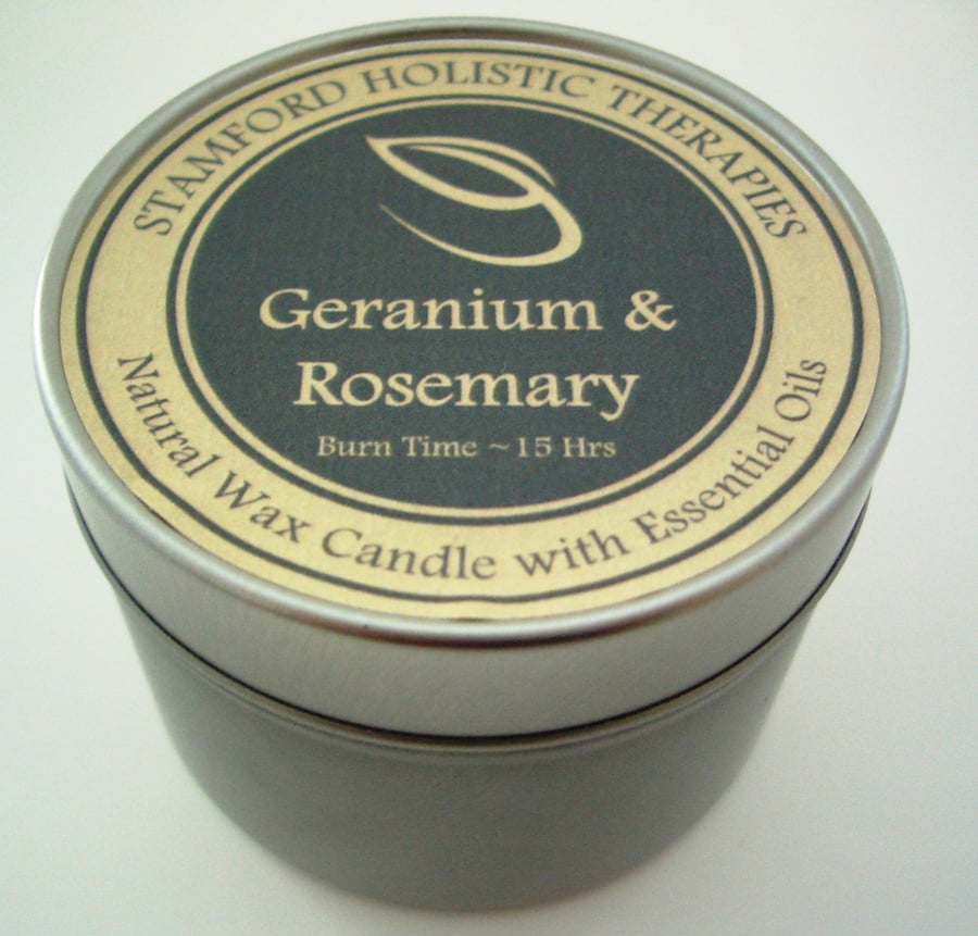 Harmony: Geranium & Rosemary Aromatherapy Tin Candle