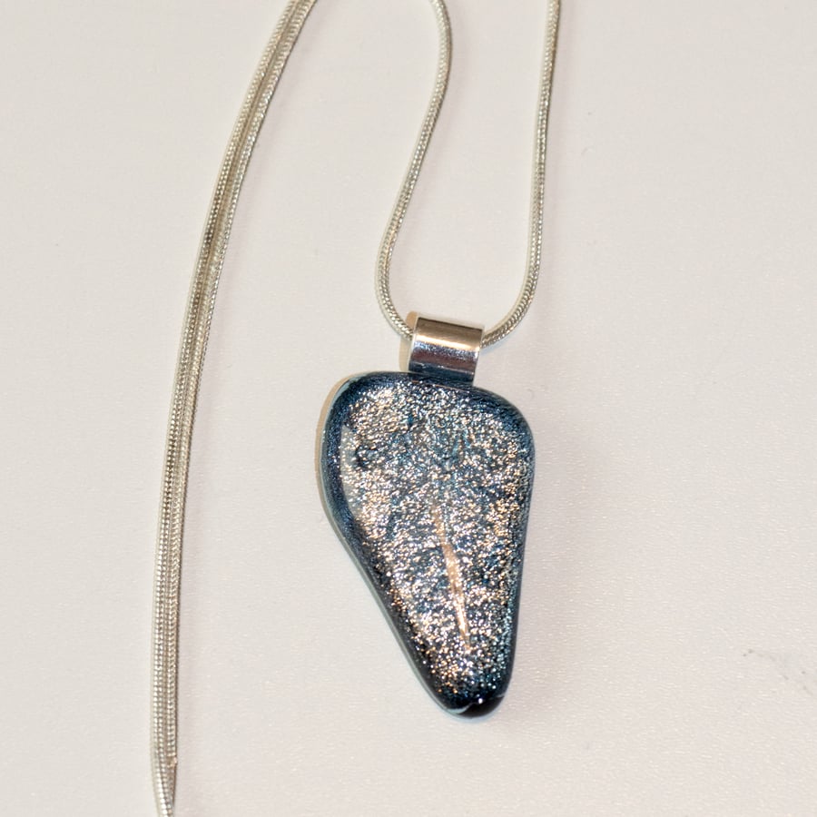 Silver & Blue - Dichroic Fused Glass Pendant - 1211
